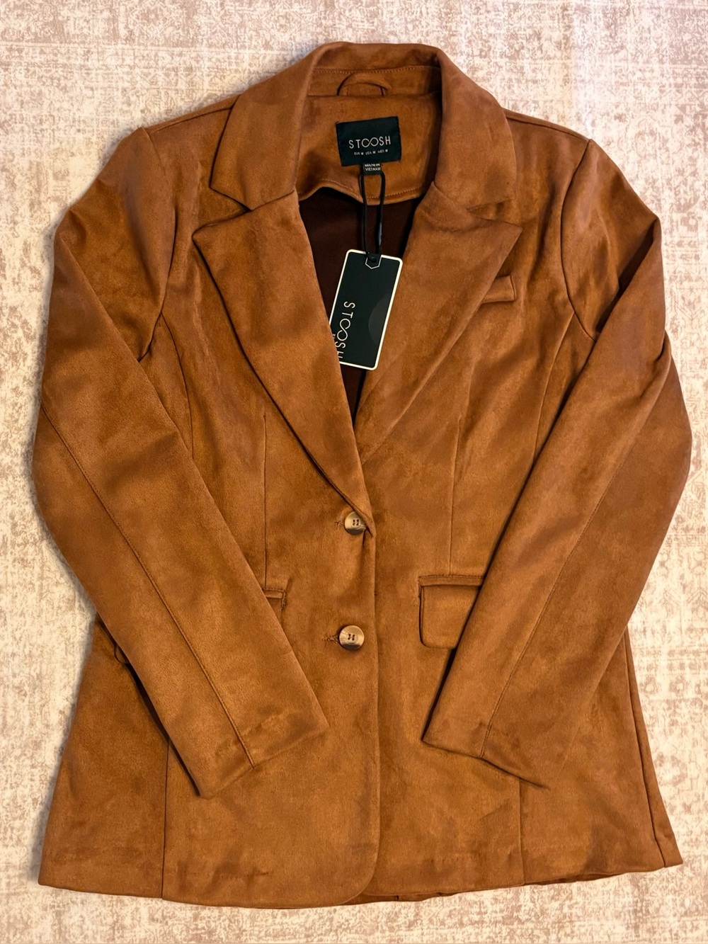 Stoosh Women's Tan Suede-Look Blazer Jacket